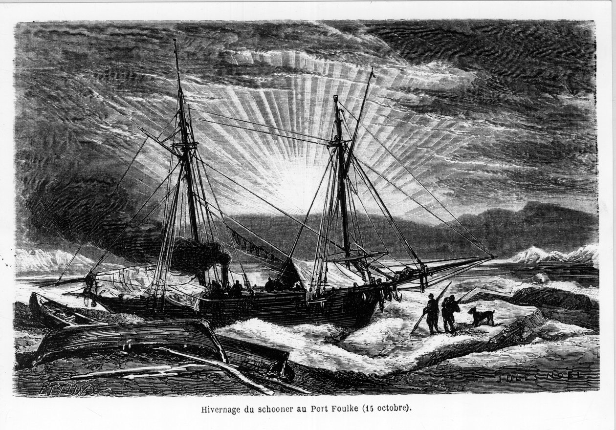 Wintering of the Ship "Schooner" at Port Foulke - in "The Free Sea of the Pole, Voyage of Discovery in the Arctic Seas" by French School