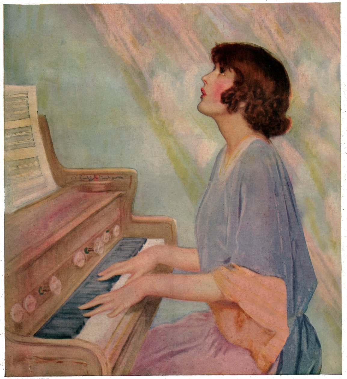 Woman Playing the Organ (engraving) by French School