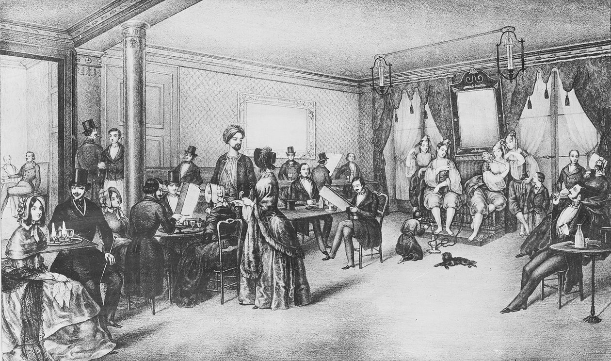Women of Algiers in a Paris cafe, c.1860 by French School