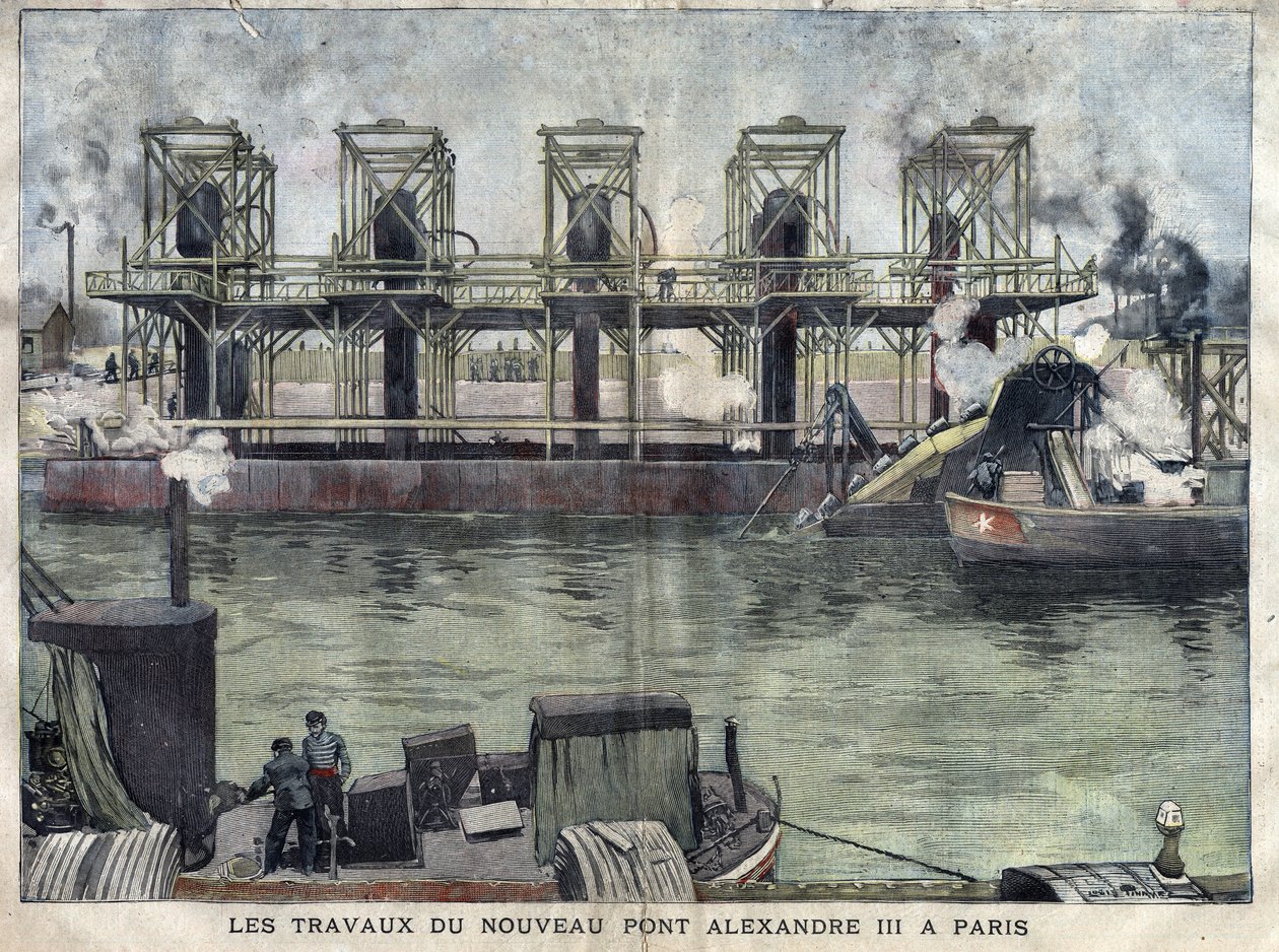 Works in Paris of the Pont Alexandre III. Engraving of April 1898 in 