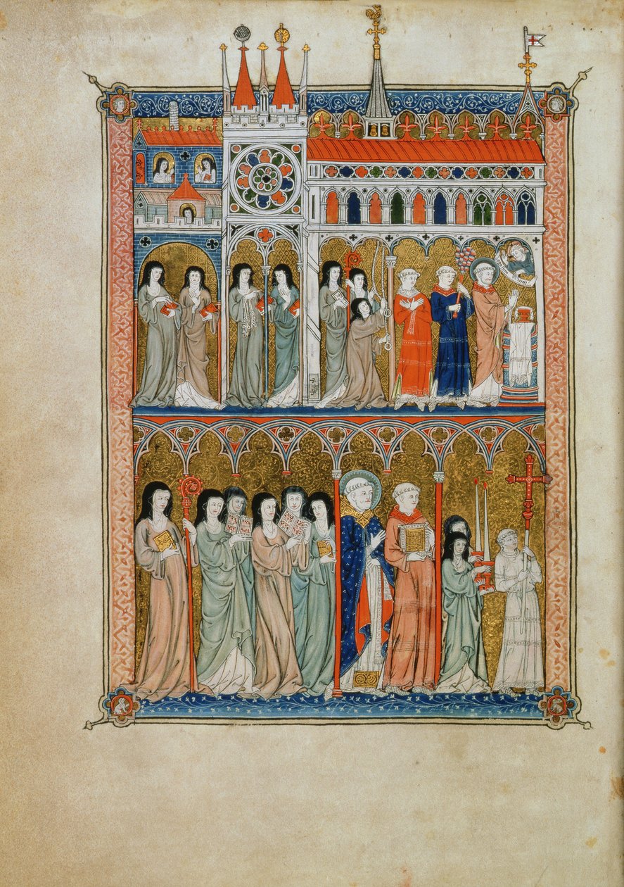 Mass attended by officials with a procession below by French School