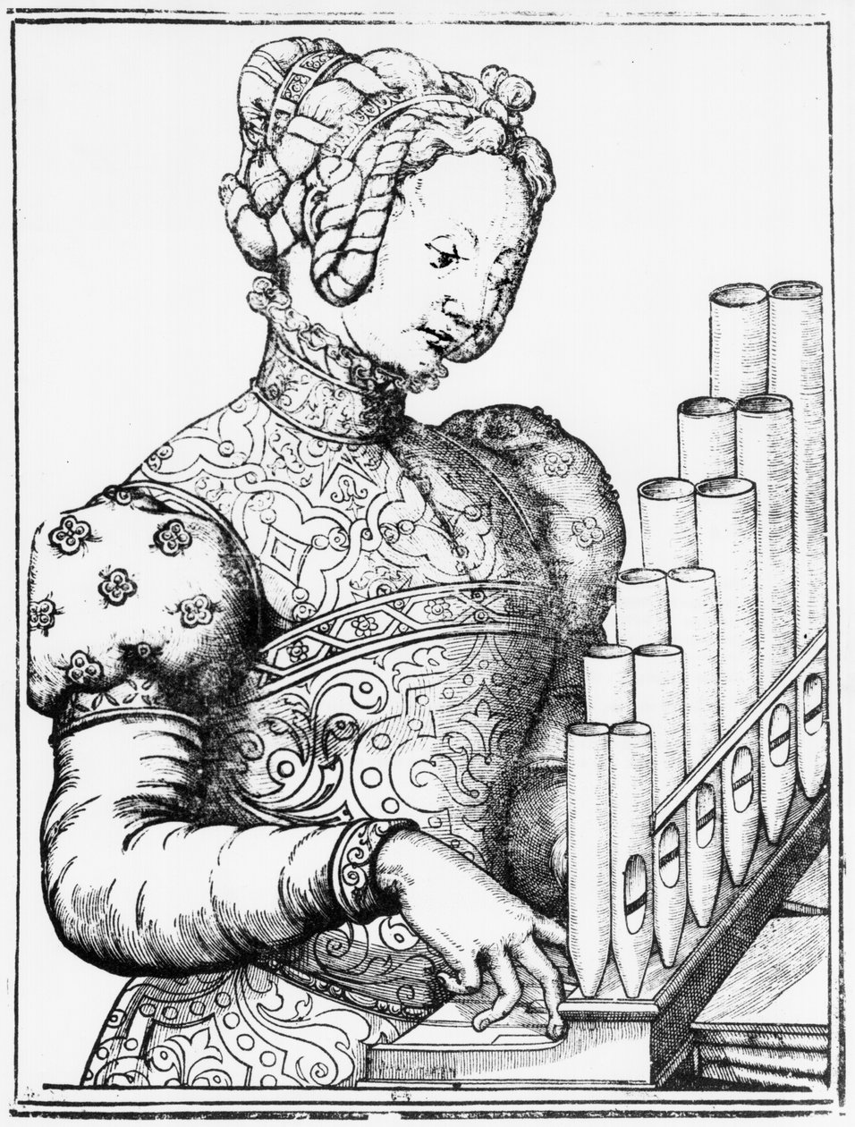 Young Woman Playing a Portative Organ by French School