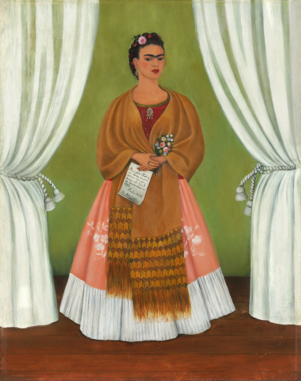 Frida Kahlo Between Two Curtains/Self Portrait Dedicated to Leon Trotsky by Frida Kahlo
