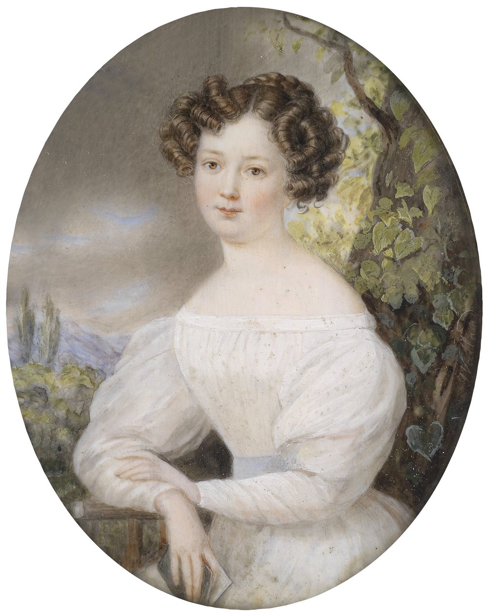 Portrait of a Young Woman in a White Dress, Sitting in a Landscape by Friedrich Wailand
