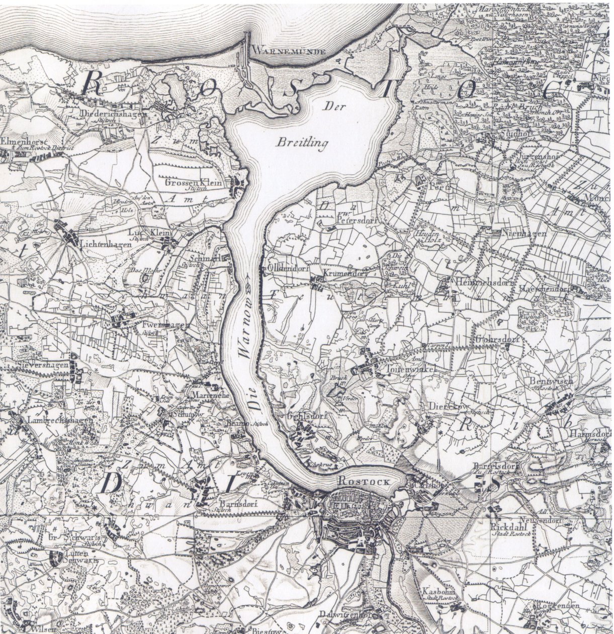 Map of Rostock 1788 by Friedrich Wilhelm Karl von Schmettau