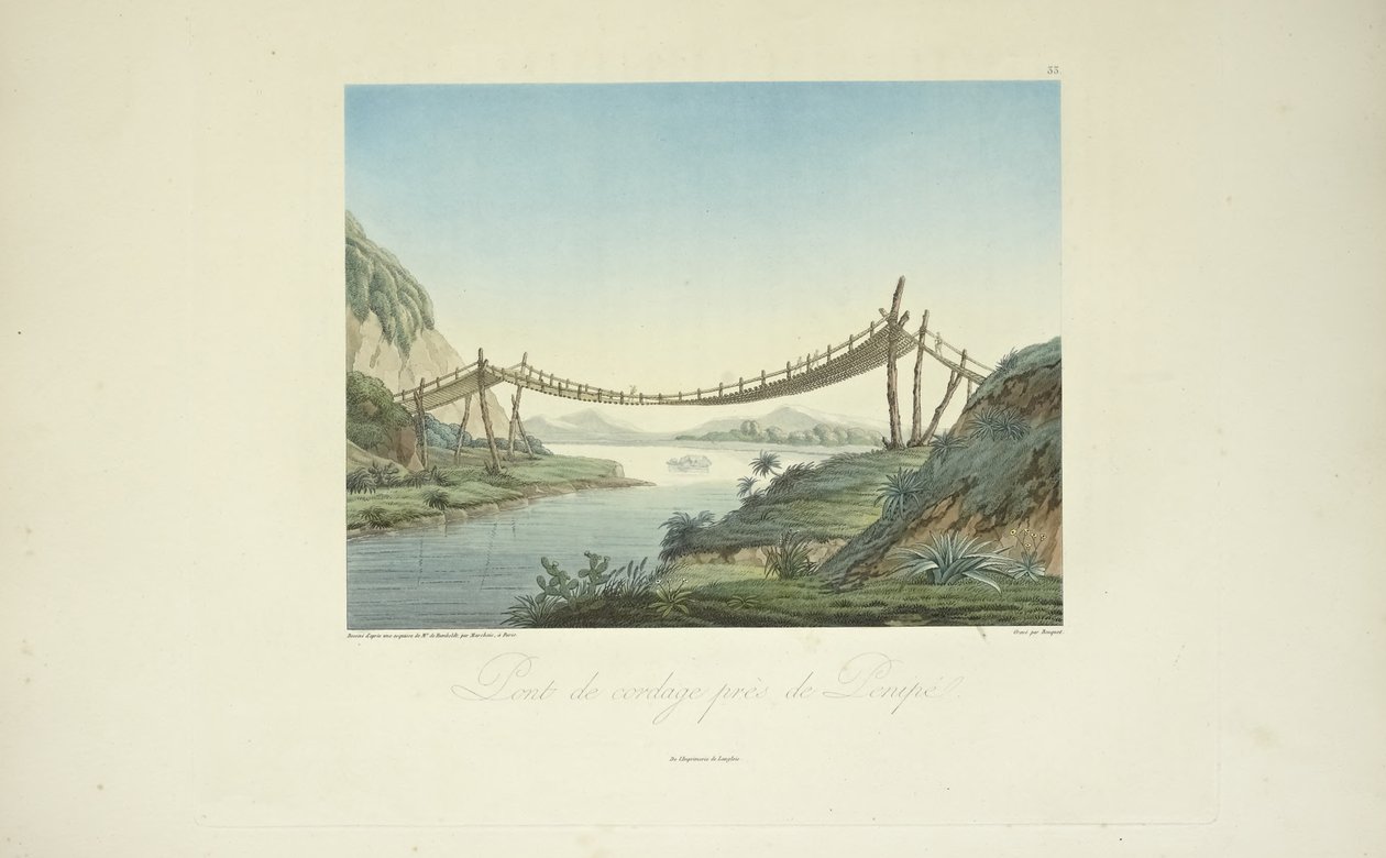Rope Bridge near Penipe, drawn by Marchais, engraved by Bouquet, illustration from 