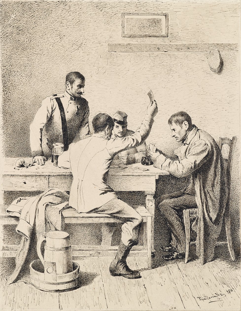 Soldiers Playing Cards by Friedrich Friedländer Ritter von Malheim