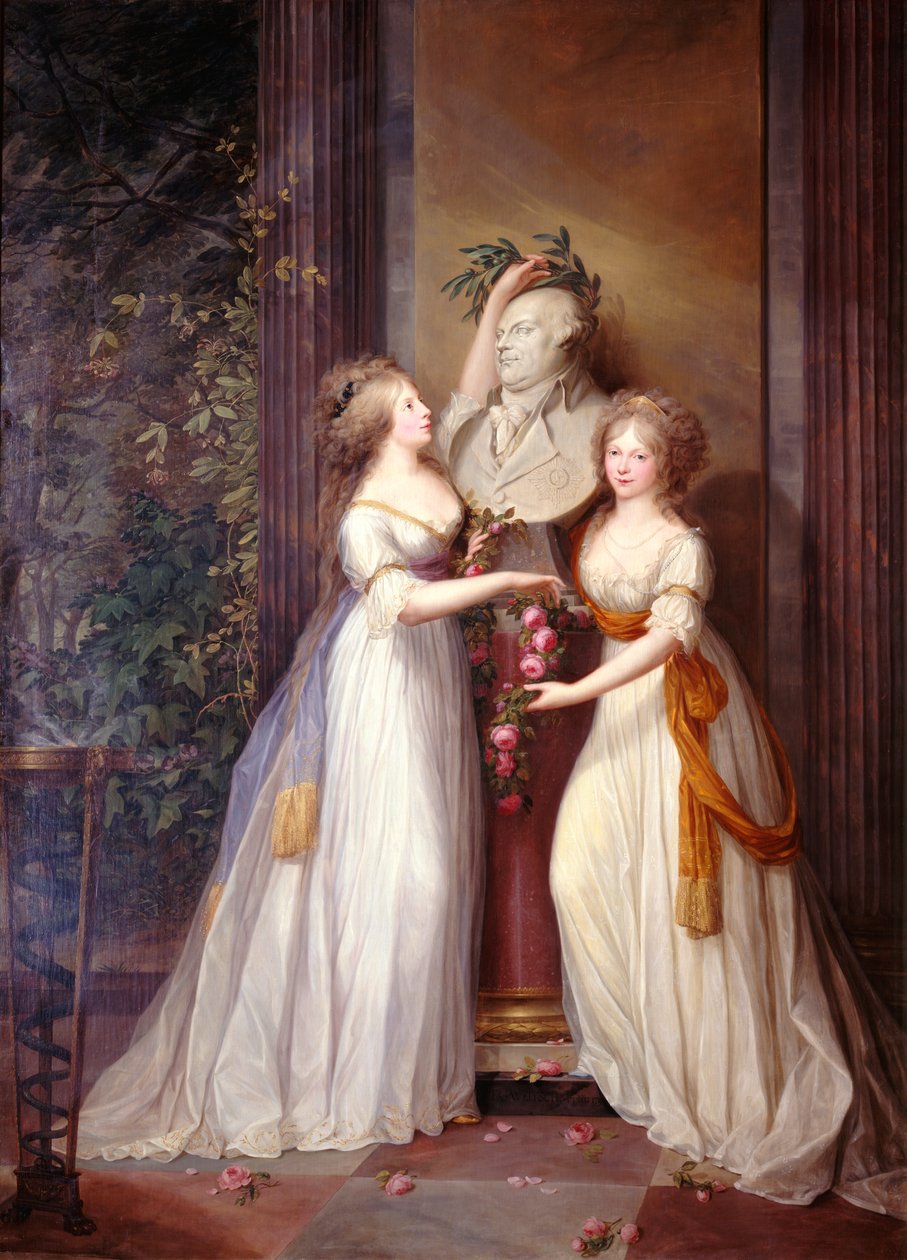 Luise and Friederike at the Bust of Friedrich Wilhelm II by Friedrich Georg Weitsch