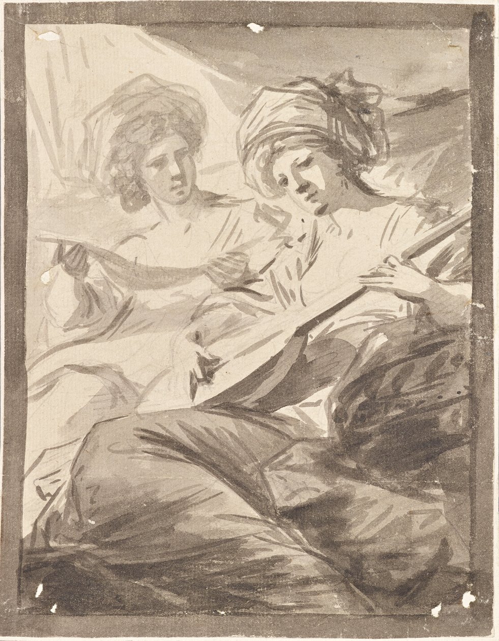Two Women with Mandolin (Study for the Double Portrait of the Sisters Victoire and Sophie von Fries?) by Friedrich Heinrich Fuger
