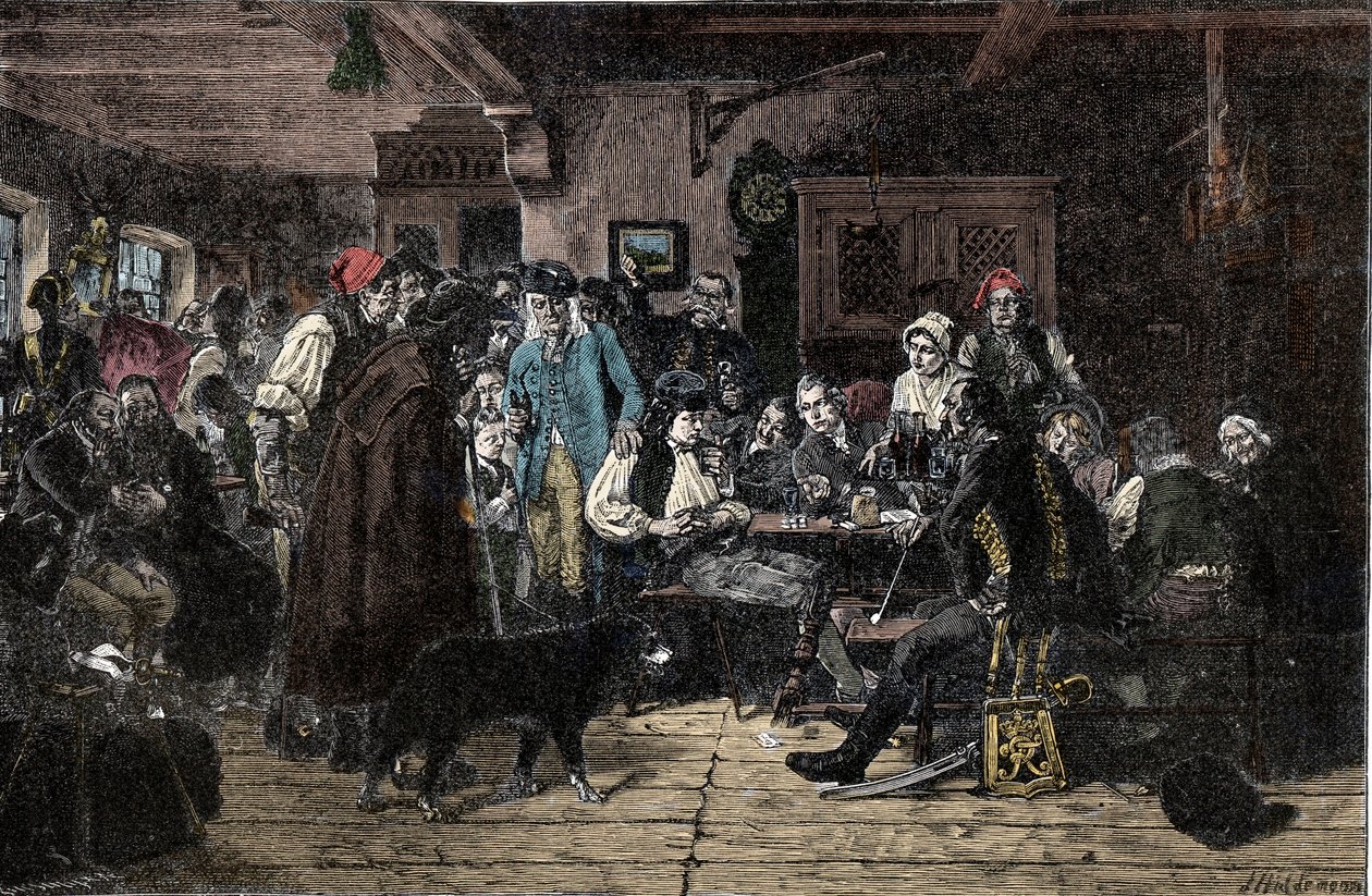 Silesian War: Recruiting for the Silesian Army - Silesia Wars (1740-1763): Recruiting the troops of Frederic II of Prussia, known as the Great - 1882 - Woodcut by Hiddemann, Friedrich by Friedrich Hiddemann