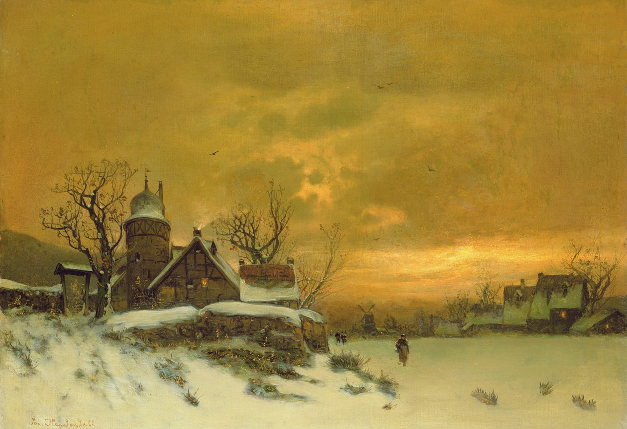 Winter Landscape with View of Buildings at Evening by Friedrich Nicolai Joseph Heydendahl
