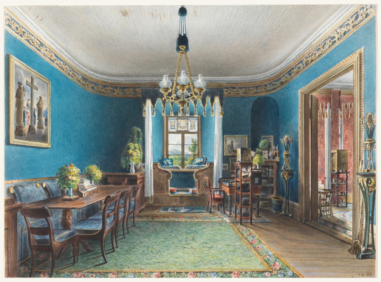 The Blue Room, Schloss Fischbach, 1846 by Friedrich Wilhelm Klose