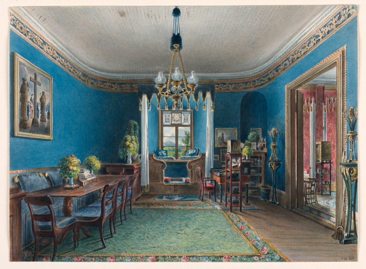 The Blue Room, Schloss Fischbach, 1846 by Friedrich Wilhelm Klose