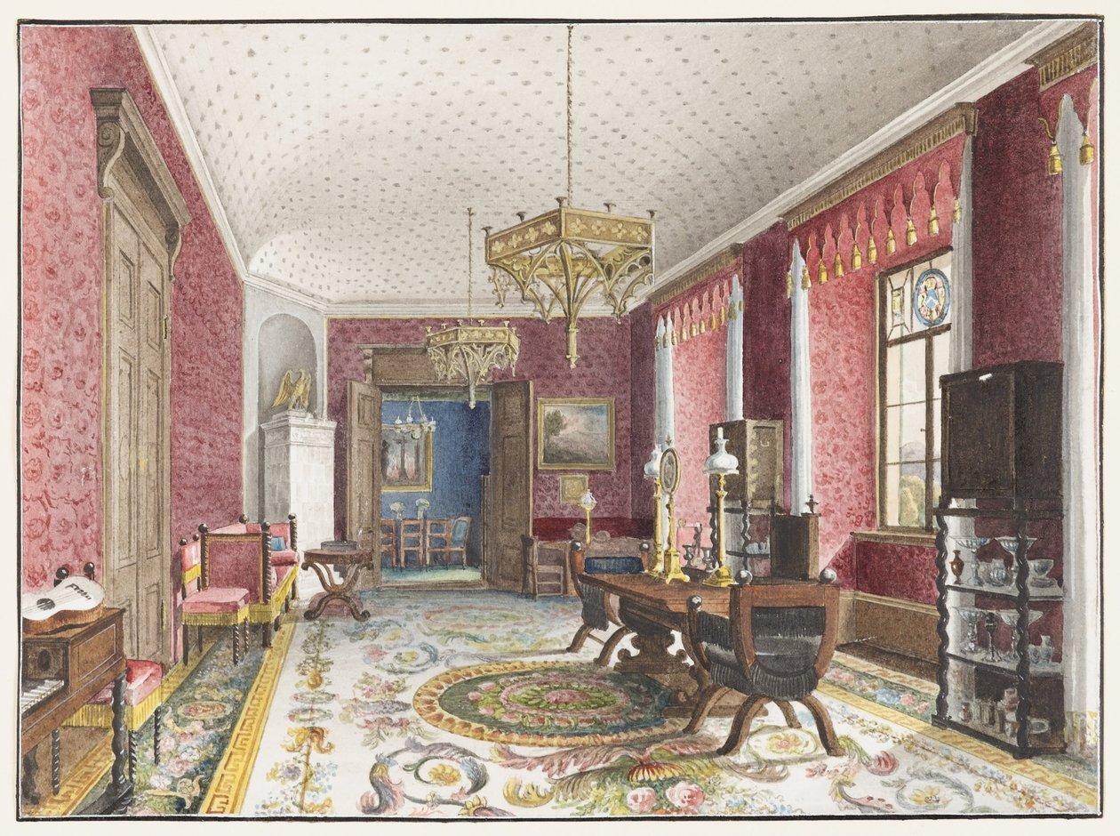 The Red Room, Schloss Fischbach by Friedrich Wilhelm Klose