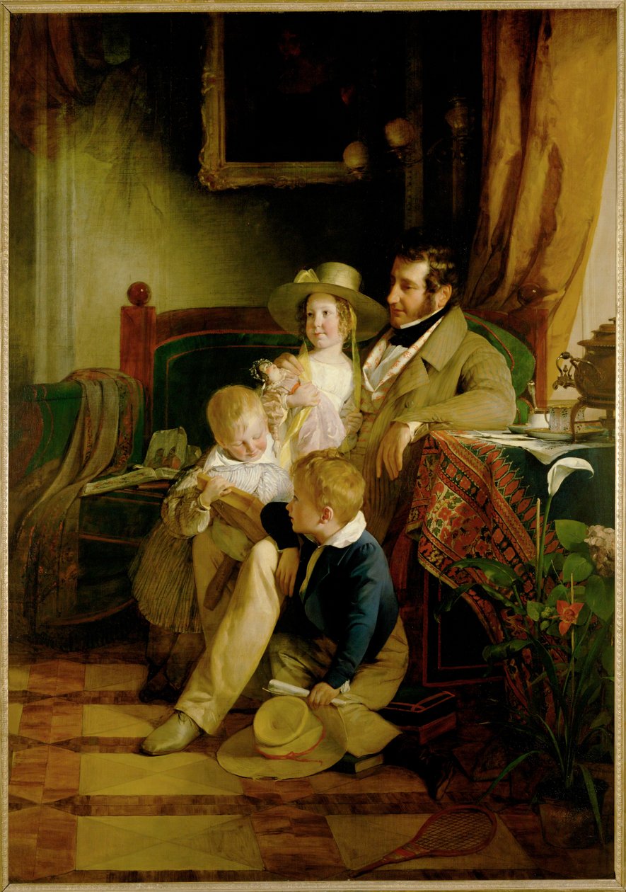 Rudolf von Arthaber and His Children Rudolf Emilie and Gustav, Looking at the Picture of Their Dead Wife and Mother by Friedrich von Amerling