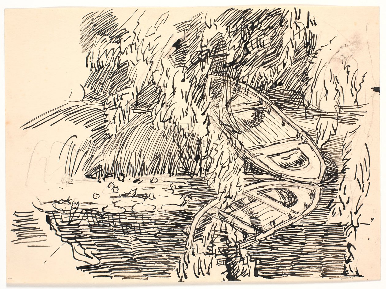 A Forest Lake with Two Rowboats by Fritz Syberg