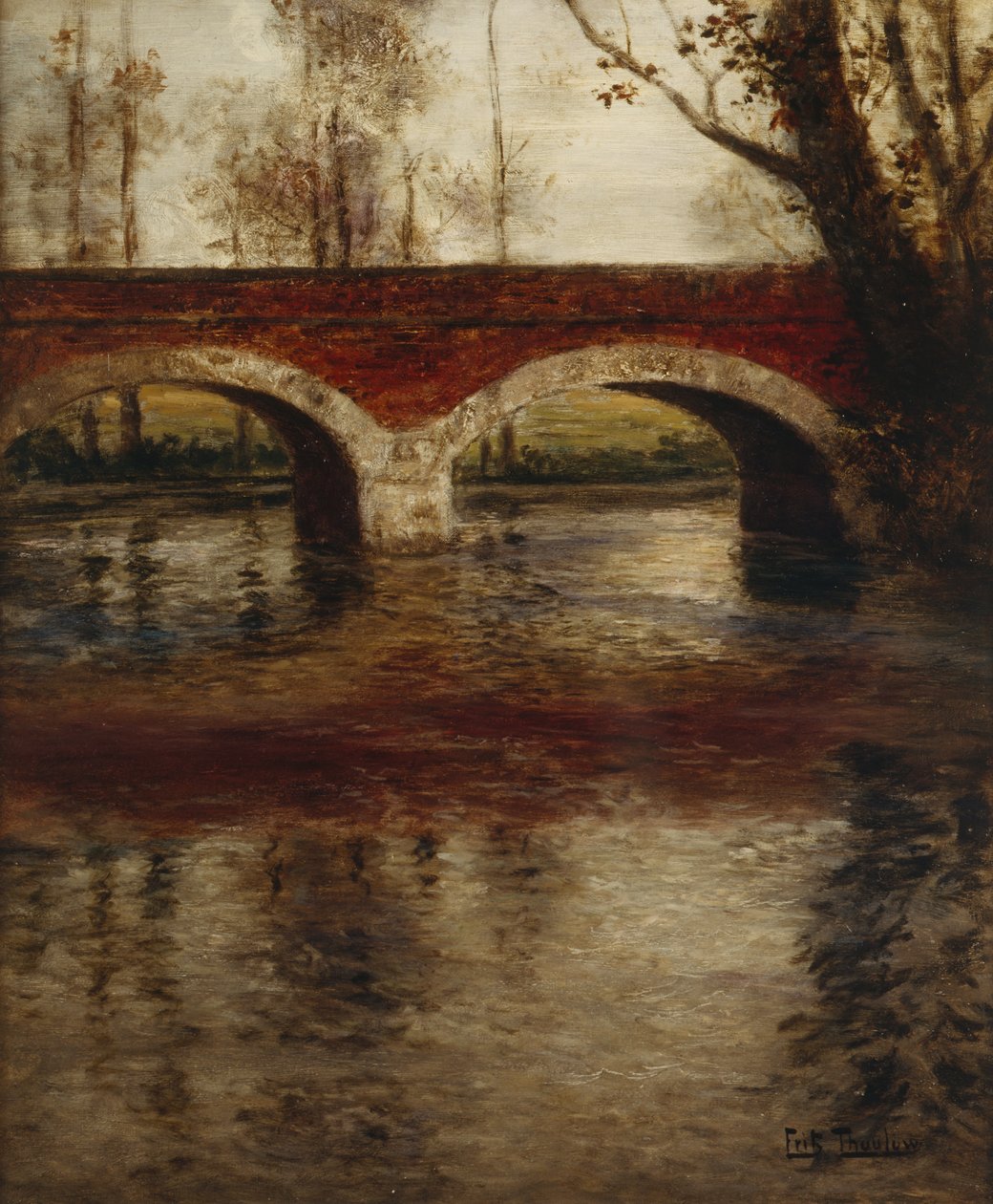 A River Landscape with a Bridge by Fritz Thaulow