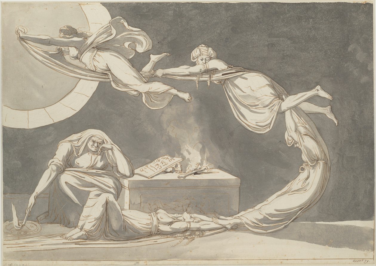 Conjuration scene with a witch at the altar by Füssli