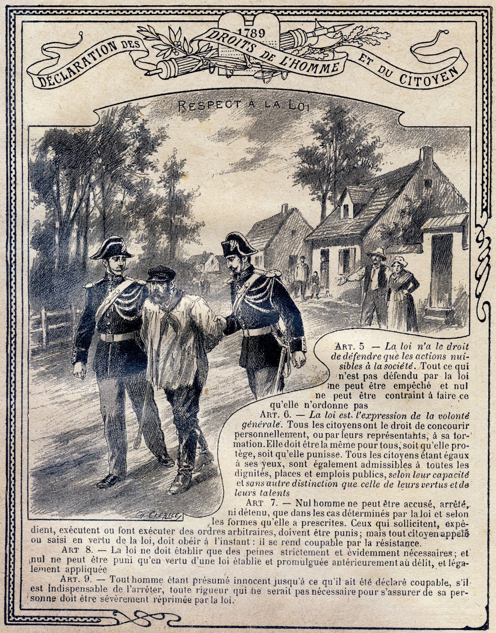 1789: Declaration of the Rights of Man and of the Citizen: Respect for the Law. Engraving in 