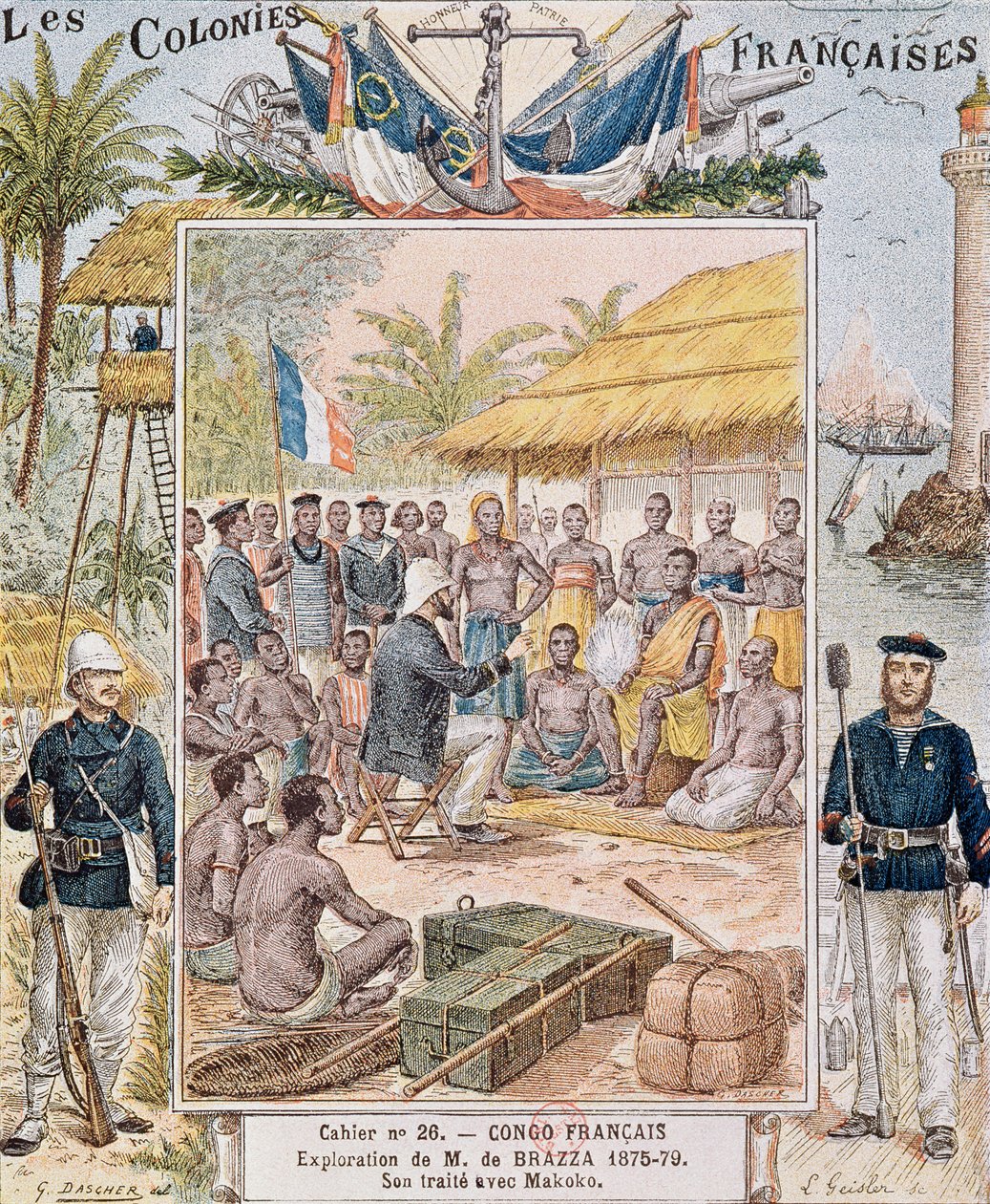 The Exploration of M. de Brazza (1875-79) His Treaty with Makoko, illustration from 