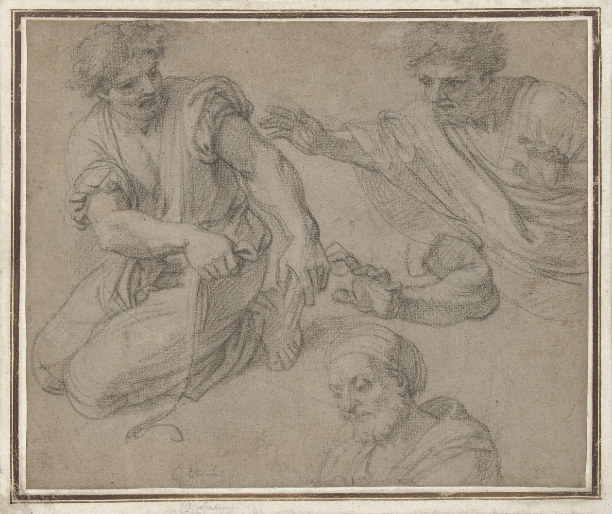 Studies of a Kneeling Man, Half Figure, Arm and Bust by G. Ladan