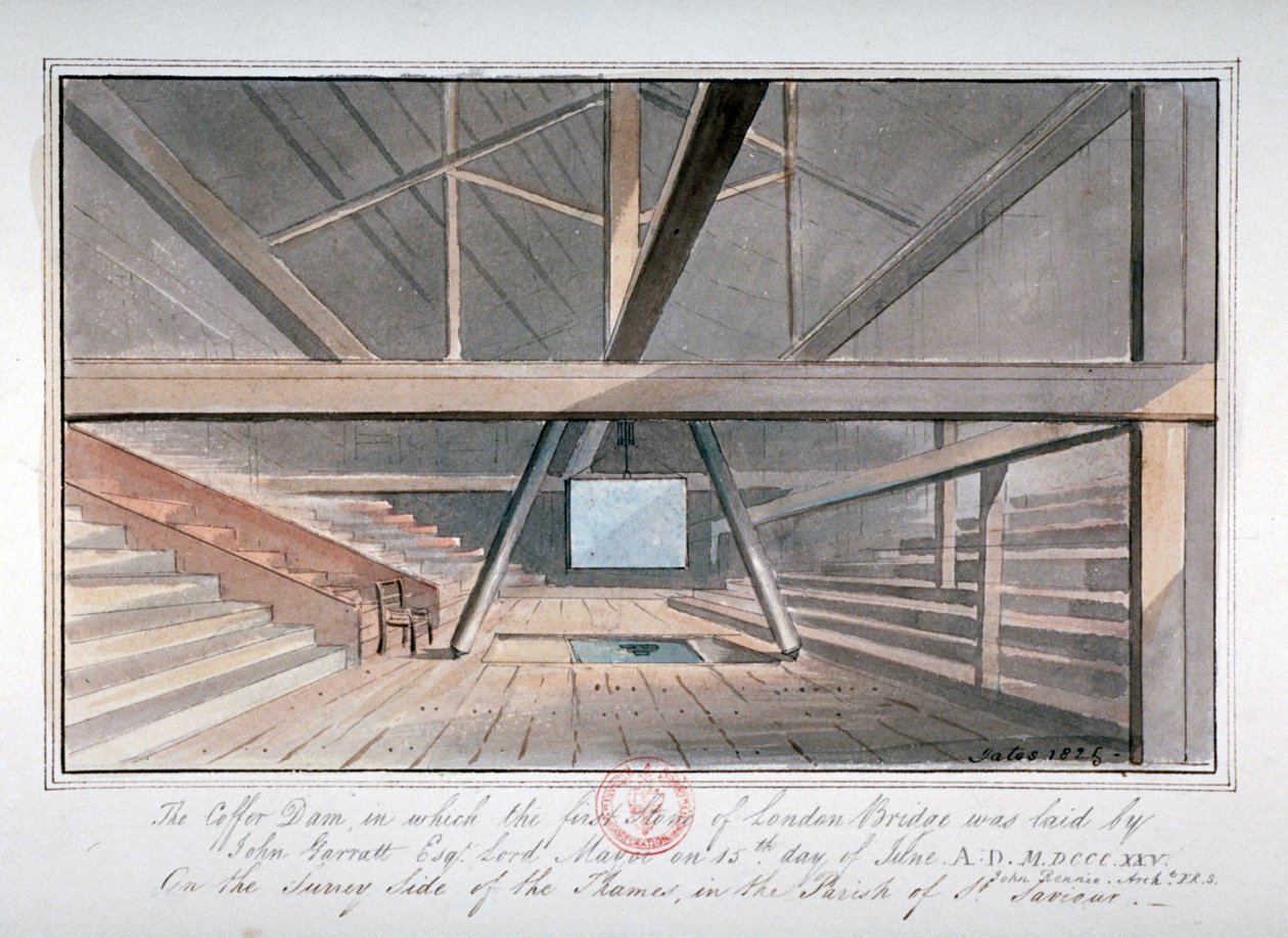 View of the Foundation of London Bridge by G Yates