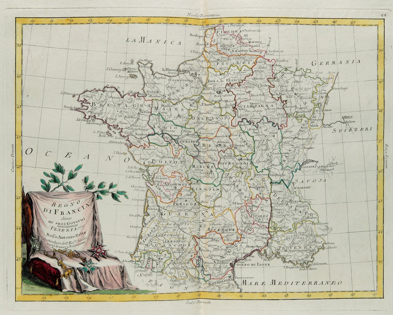 Kingdom of France divided into its governances by G. Zuliani