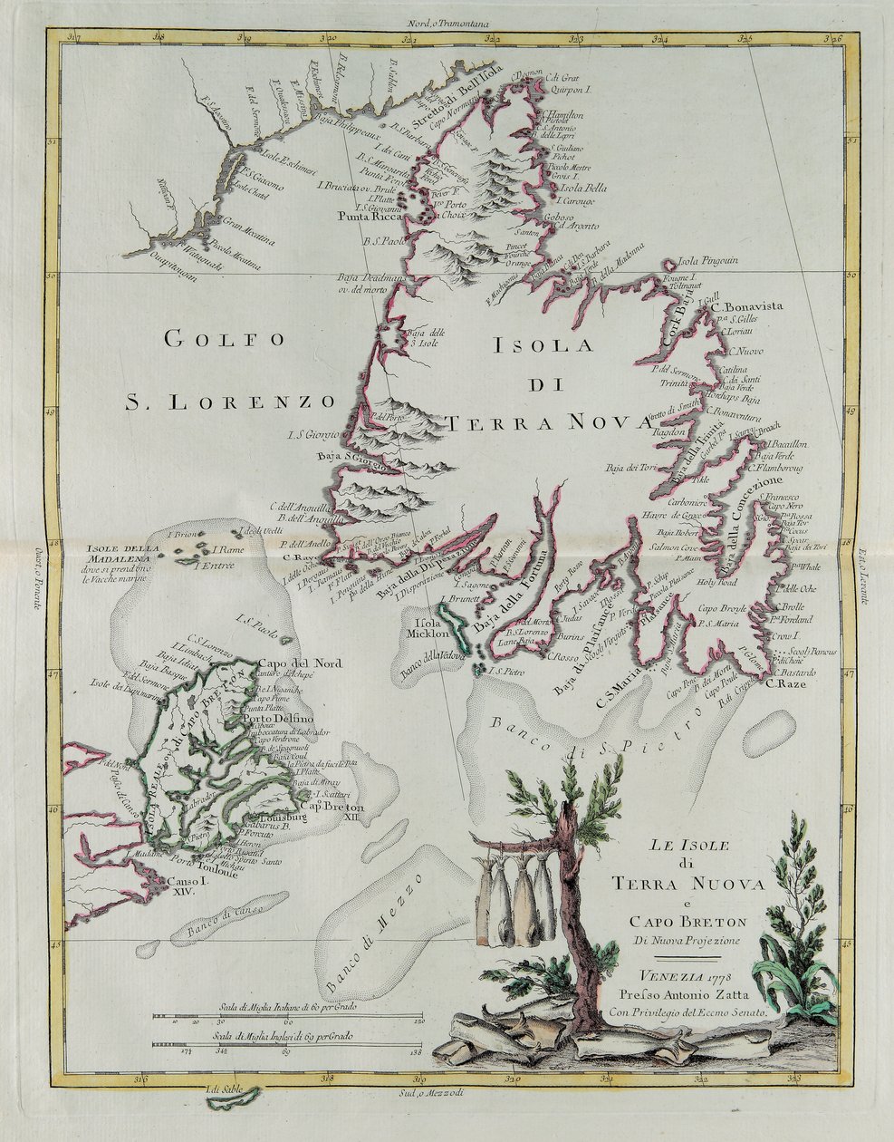 The islands of Newfoundland and Cape Breton, engraving by G. Zuliani from 