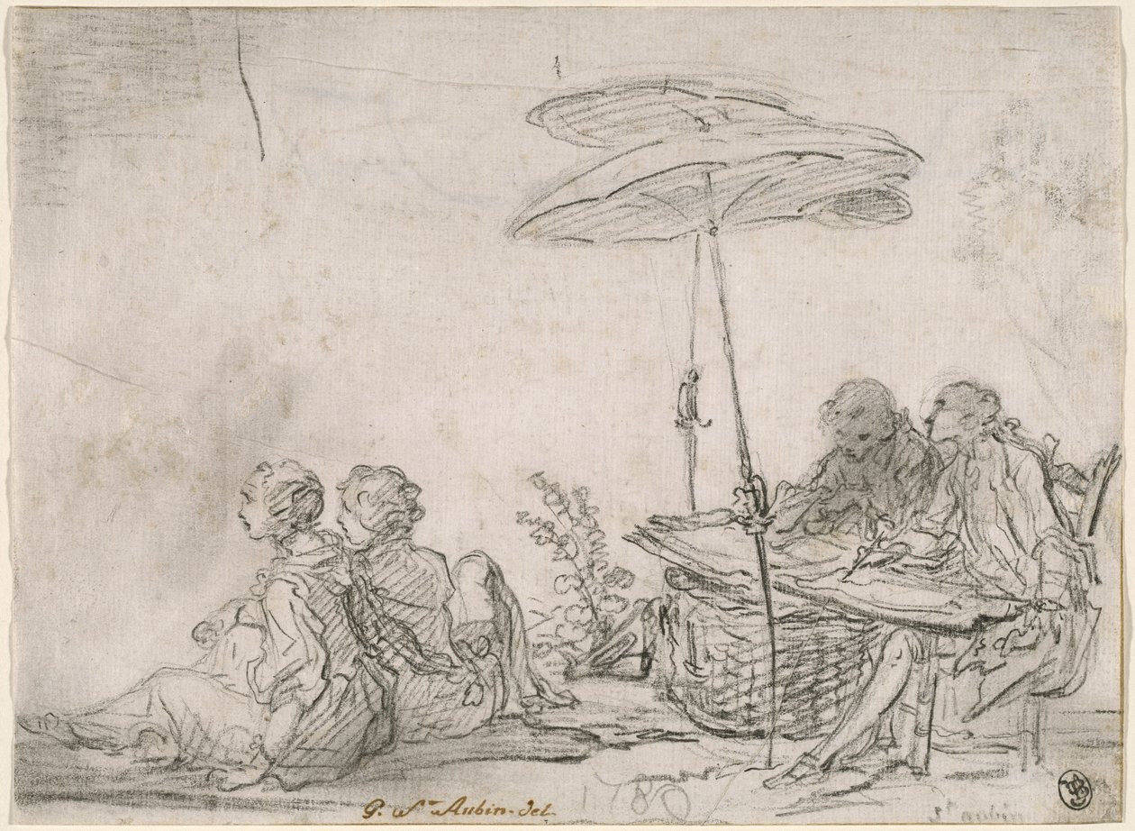 Draftsmen Outdoors by Gabriel Jacques de Saint Aubin