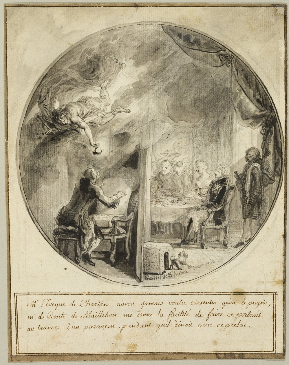 Gabriel de Saint-Aubin Executing the Portrait of the Bishop of Chartres by Gabriel Jacques de Saint Aubin