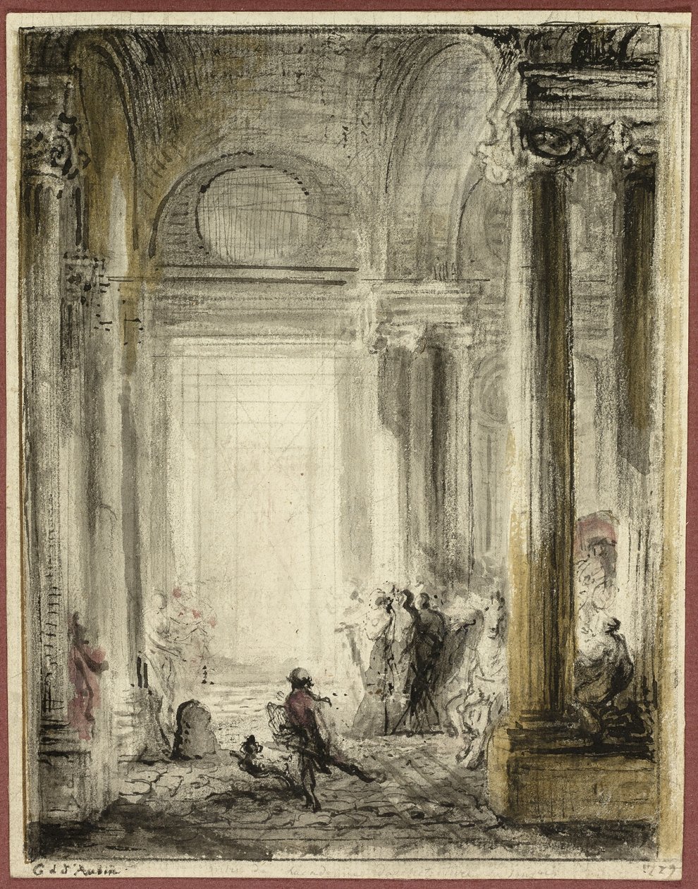 The Entrance of the Academy of Architecture at the Louvre by Gabriel Jacques de Saint Aubin