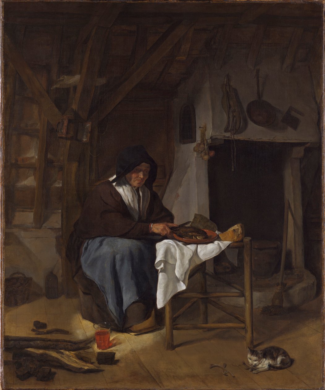 Old Woman at Her Meal in an Interior by Gabriel Metsu