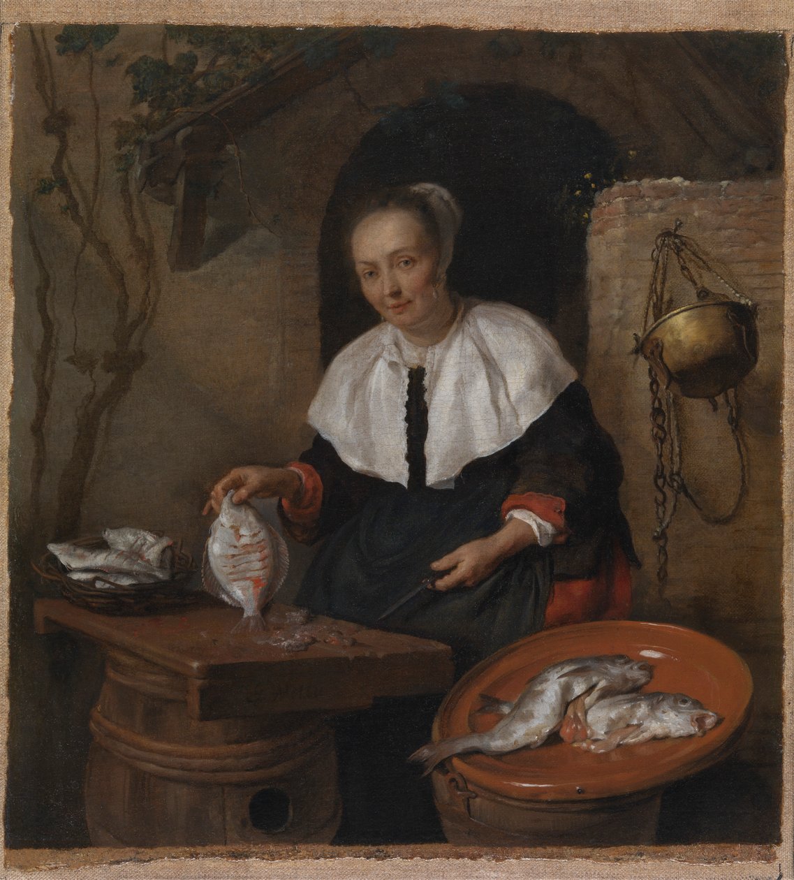 Woman Cleaning Fish by Gabriel Metsu