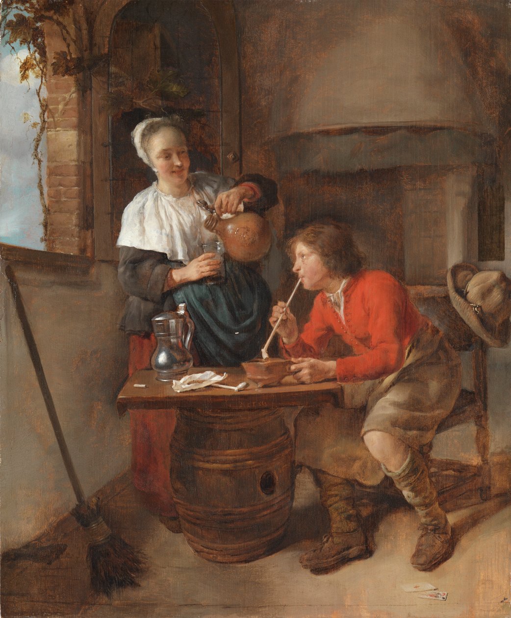 Young Man Smoking and A Woman Pouring Beer by Gabriel Metsu