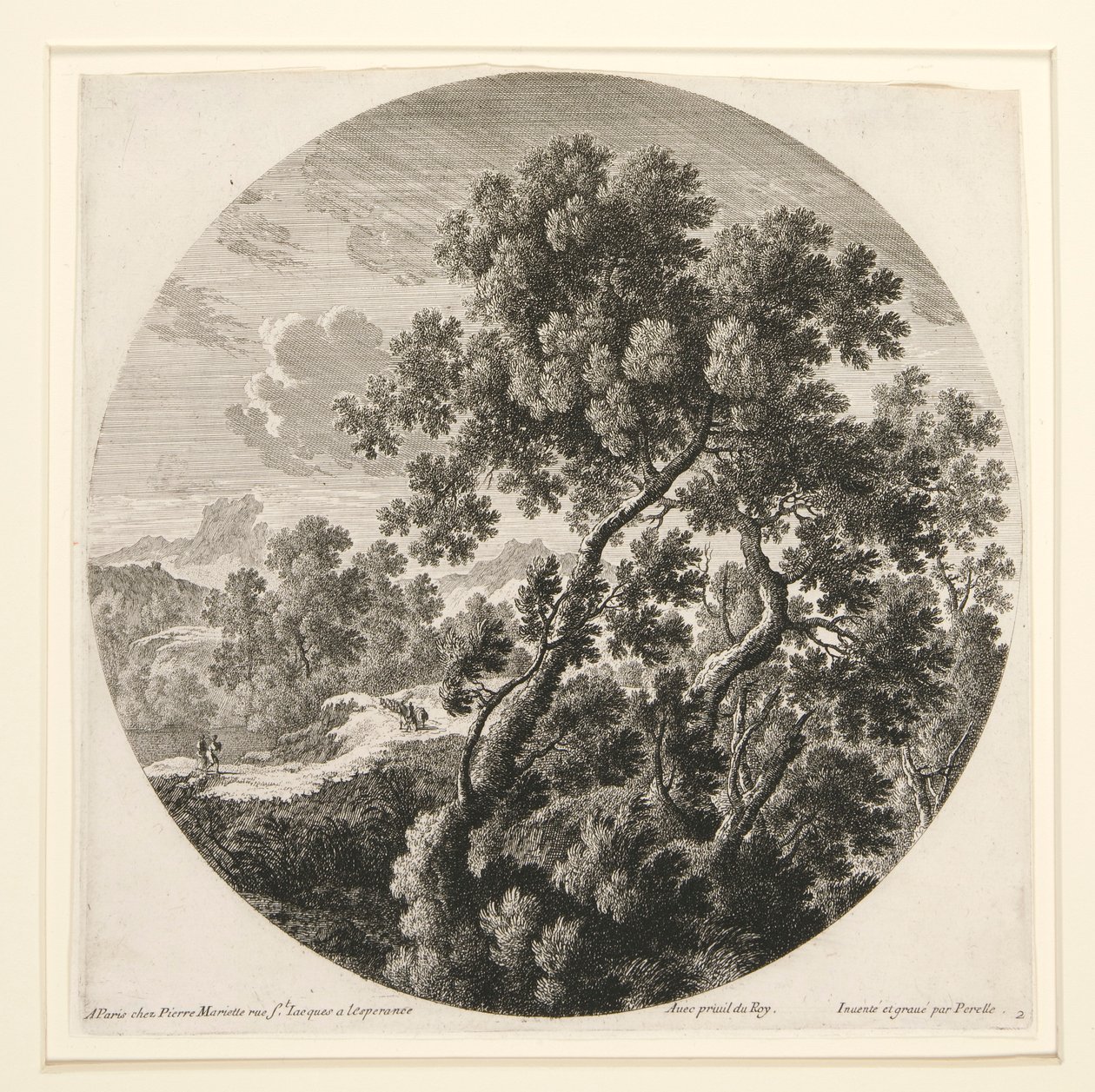 Landscape with Two Travelers and a Castle; and Herdsman, Sheep and Cattle in a Landscape, from a set of six landscapes by Gabriel Perelle