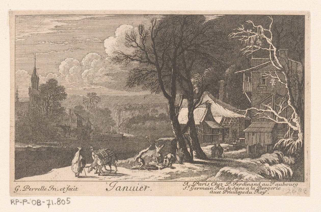 Title Print with Landscape in the Month of January (Twelve Months) by Gabriel Perelle