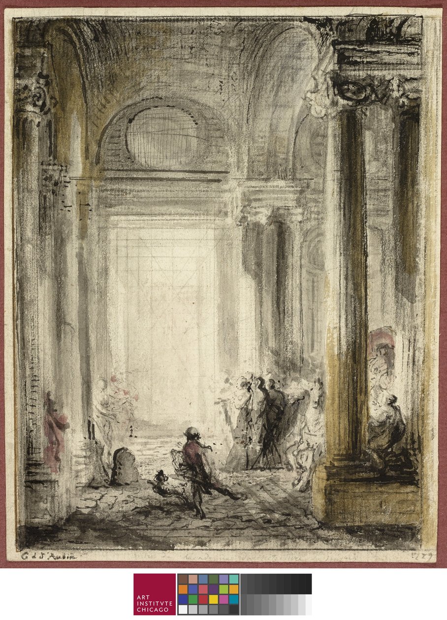 The Entrance of the Academy of Architecture at the Louvre by Gabriel de Saint Aubin