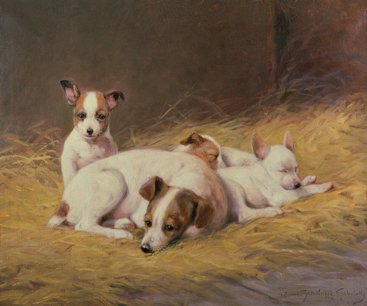 A Terrier with Three Puppies by Gabrielle Rainer Istuanty