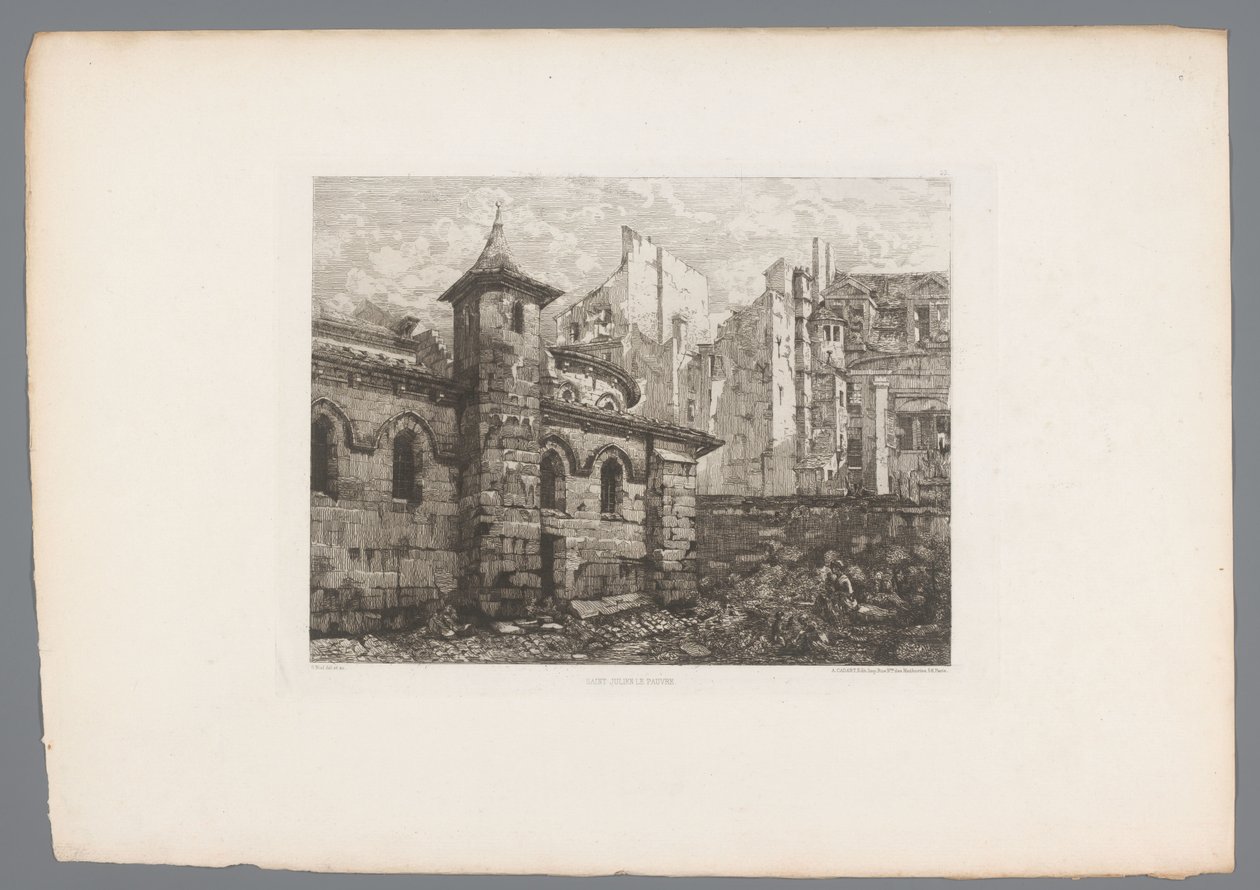 View of Saint-Julien-le-Pauvre (French etchings from 1874) by Gabrielle Marie Niel