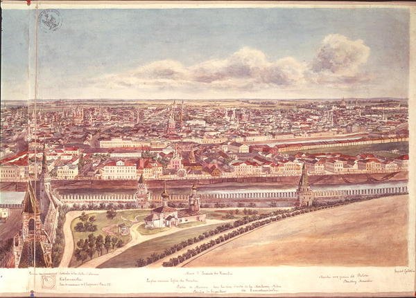 Panorama of Moscow, depicting the Kremlin Walls and the Moskva River, 1819 by Gadolle