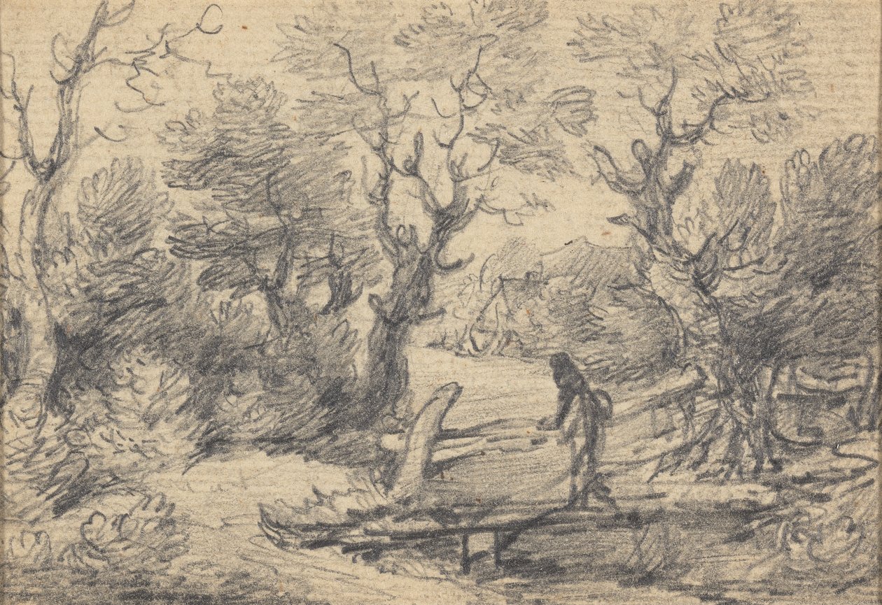 Landscape with figure on a footbridge by Gainsborough Dupont