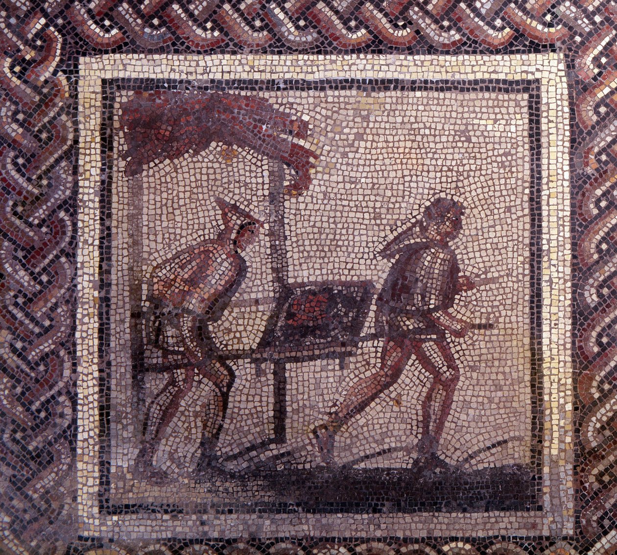 Mosaic Paving Representing a Rustic Calendar: Manure Transport Scene by Gallo Roman