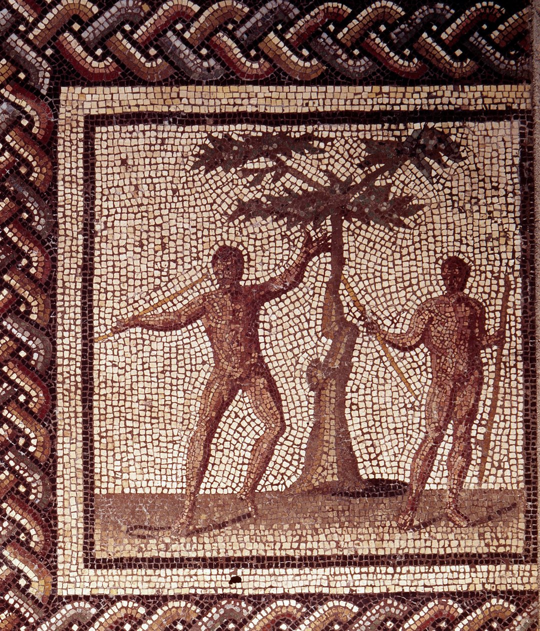 Gallo Roman Art: mosaic paving representing a rustic calendar. Reapers Festival. End 2nd, beginning of 3rd century after JC. From Saint-Romain-en-Gal (Rhone) by Gallo Roman