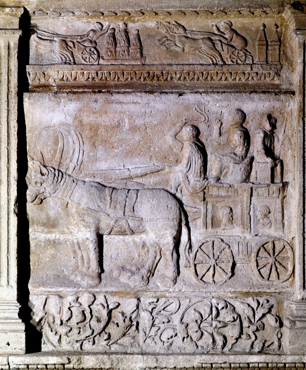 Low Relief from the Gallo-Roman Period Depicting a Chariot Fired by Horses, Avignon, Musee Calvet by Gallo Roman Gallo Roman
