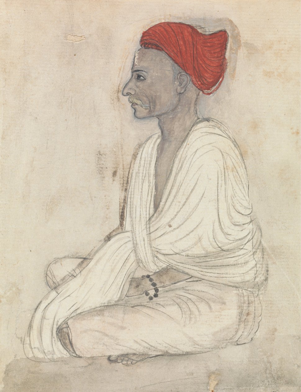 Man in a Red Turban Sitting Crosslegged by Gangaram Chintaman Tambat