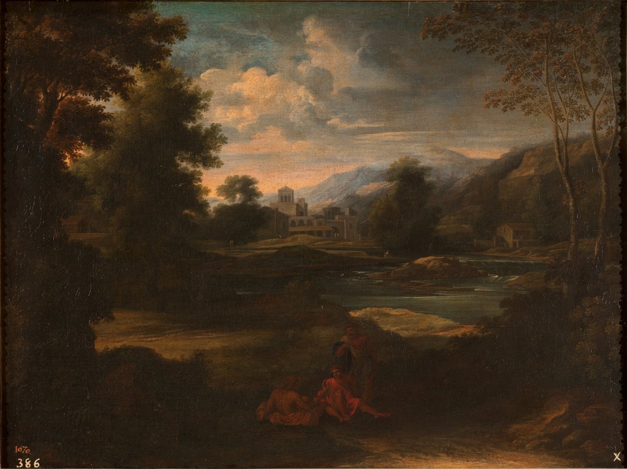 Landscape with Three Figures by Gaspard Dughet