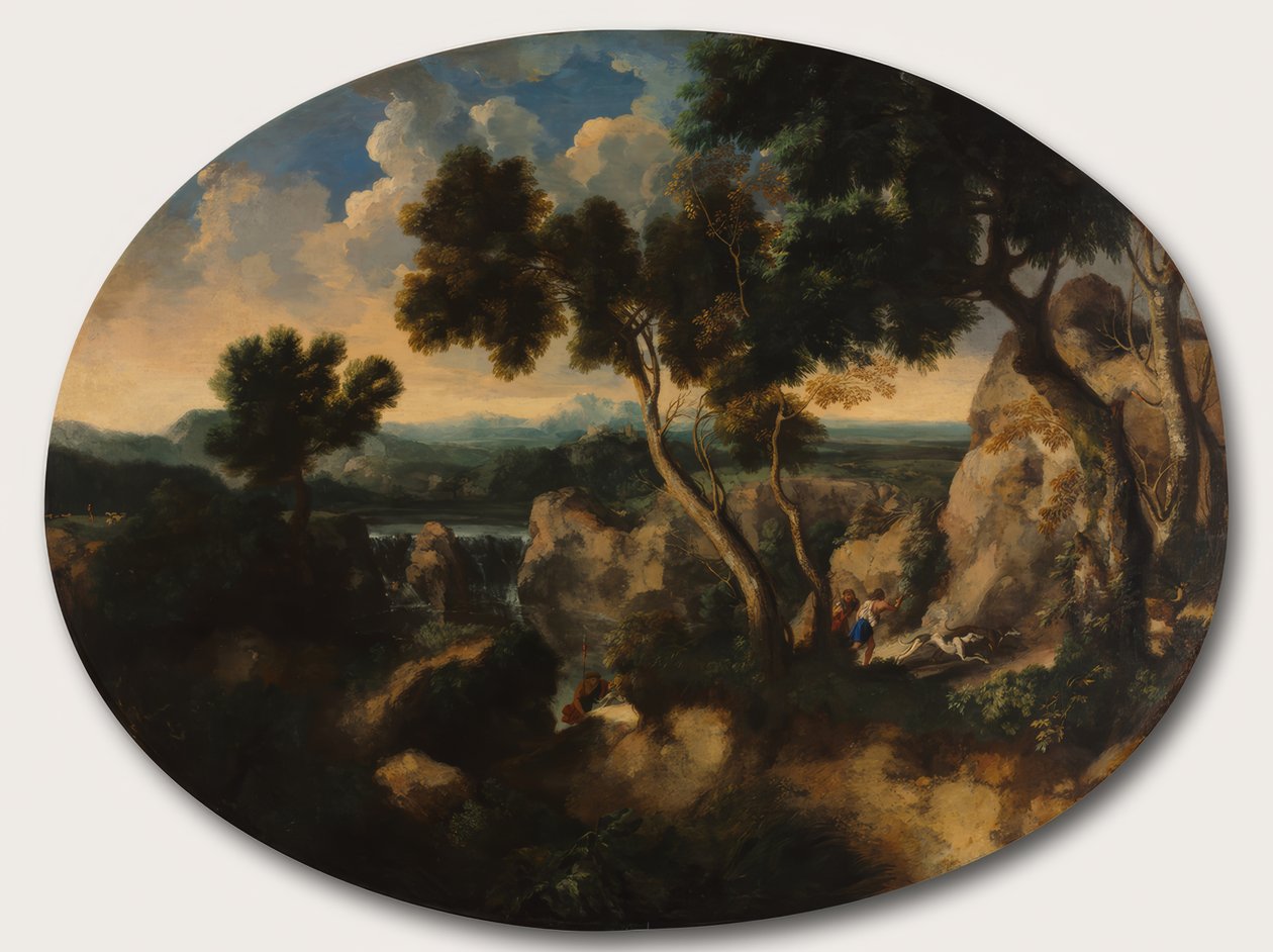 Rocky Landscape with Hunters by Gaspard Dughet