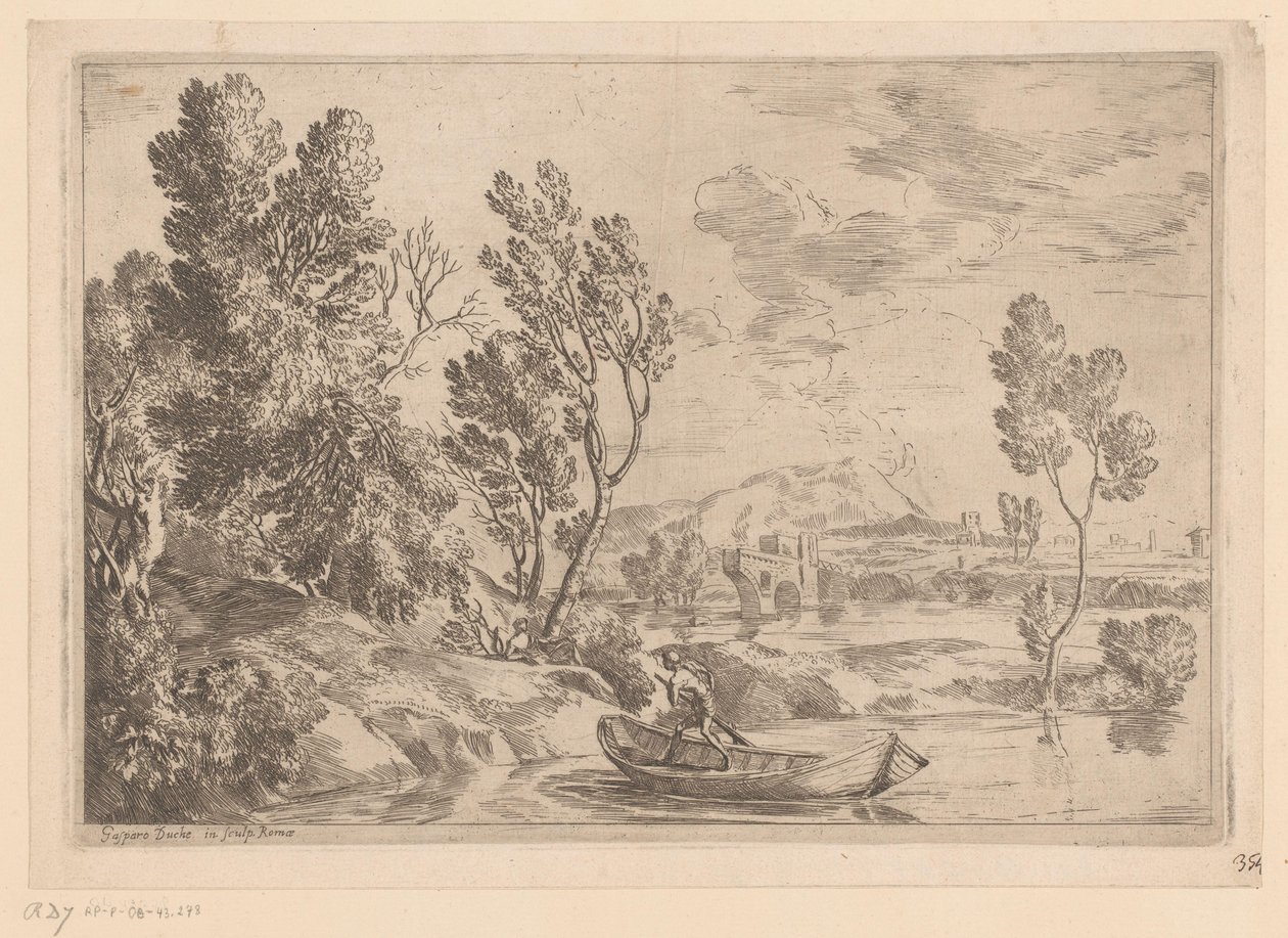 River Landscape with Man in Boat by Gaspard Dughet