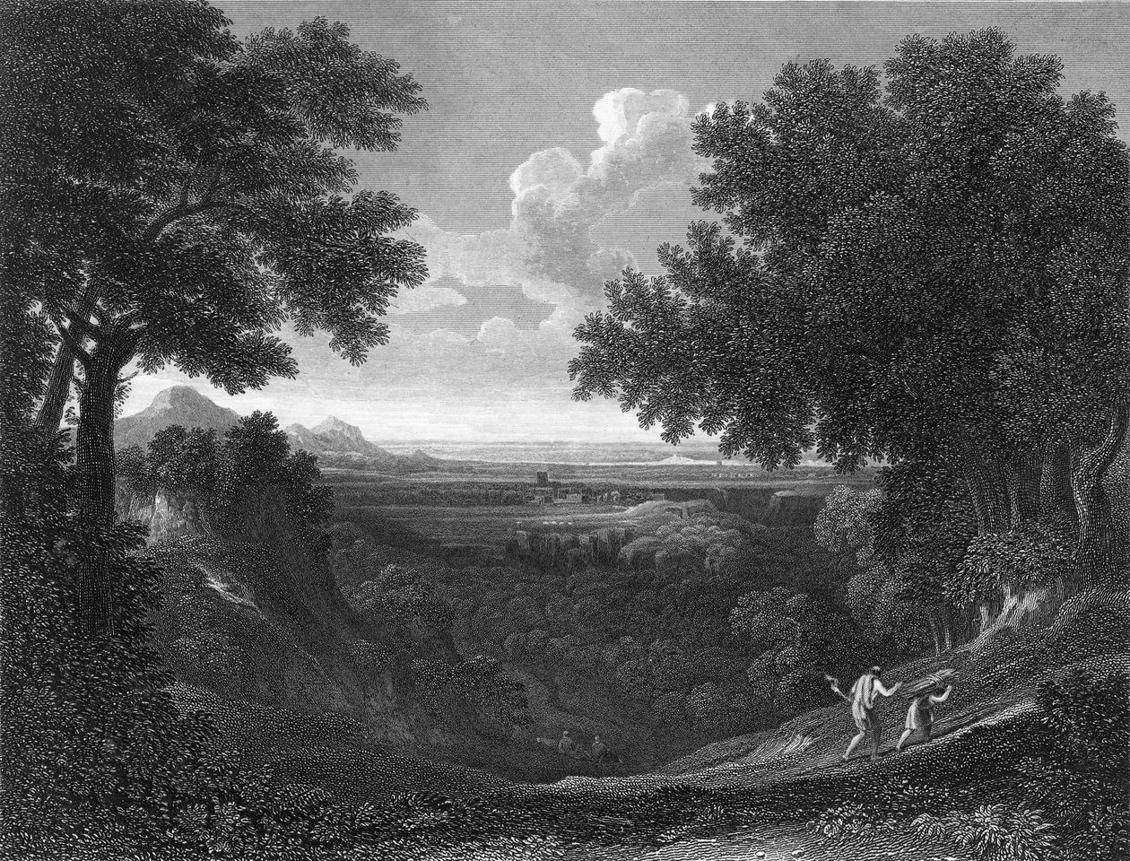 Landscape, with Abraham and Isaac by Gaspard Poussin (after) Dughet