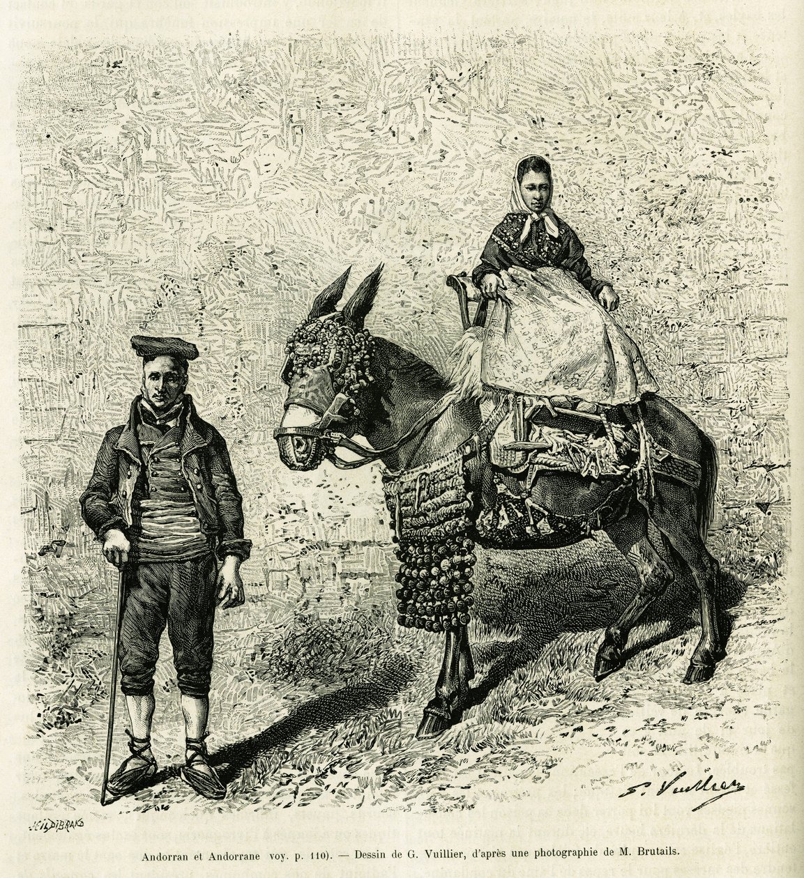 Andorra and Andorra. Engraving by G. Vuillier, to illustrate the story 